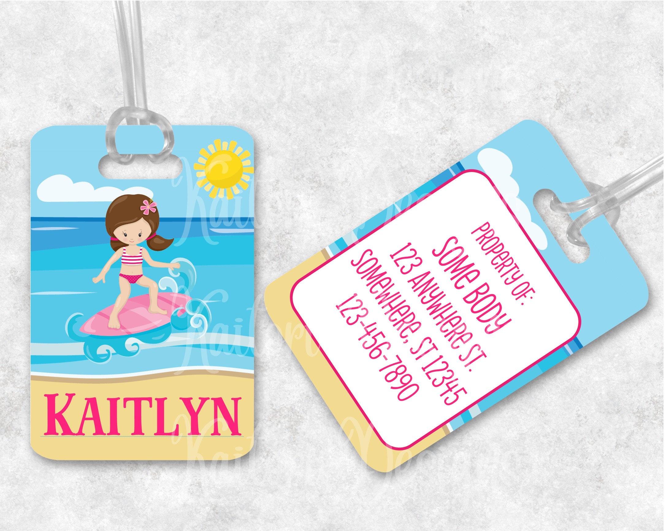 Surfer Girl Kids Luggage Tag Sublimation Design Template | Etsy