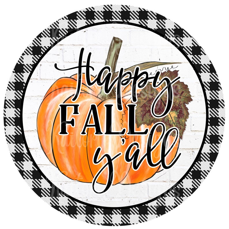 Happy Fall Y'all Buffalo Plaid Pumpkin Circle Door Hanger | Etsy