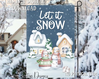 Let It Snow Snowman Winter Garden Flag Sublimation Design Template- Téléchargement numérique