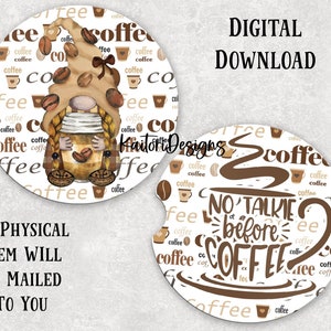 Coffee Gnome Car Coaster Sublimation Design Set- Digital Download