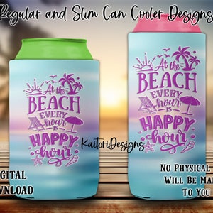Happy Hour Beach Summer Regular and Slim Can Cooler Sublimation Design-Digital Download