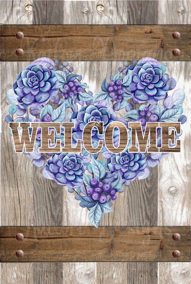 Download Purple Succulent Heart Welcome Garden Flag Sublimation ...