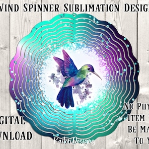 Hummingbird Teal and Purple Aurora Wind Spinner Sublimation Design- Digital Download