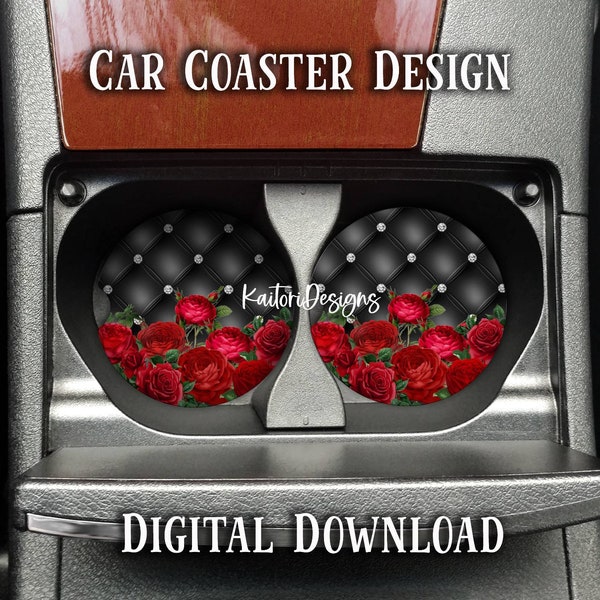 Black Diamond Tufted Cushion Car Coaster Sublimation Design Template- Digital Download