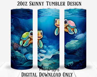 Ocean Sea Turtles 20oz Skinny Tumbler Sublimation Design-Digital Download