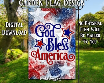 God Bless America Watercolor Stars Garden Flag Sublimation Design- Digital Download