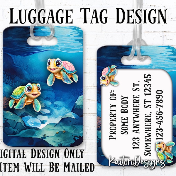 Ocean Sea Turtles Luggage Tag Sublimation Design Template-Digital Download
