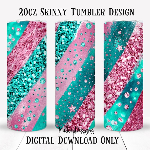 Pink and Teal Glitter Skinny Tumbler Sublimation Design-Digital Download