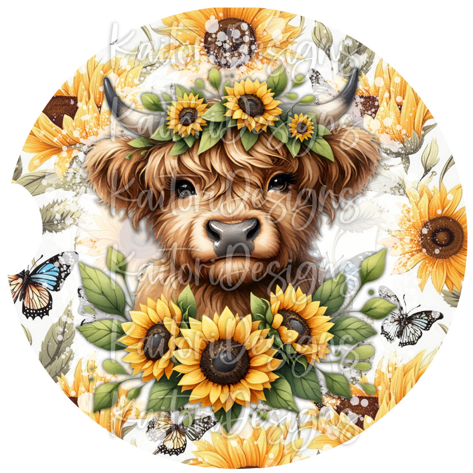 Highland Cow Sunflowers Car Coaster Sublimation Design Template ...