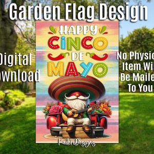 Cinco de Mayo Gnome tuin vlag sublimatie ontwerpsjabloon-digitale download