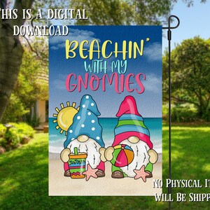 Diseño de sublimación de bandera de jardín de verano de Beachin With My Gnomies: descarga digital