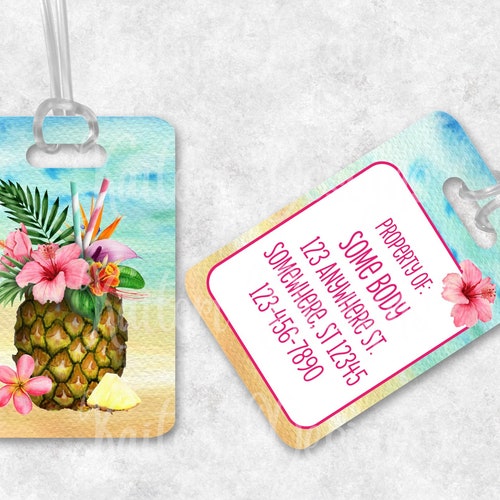Watercolor Pineapple Cocktail Luggage Tag Sublimation Design - Etsy