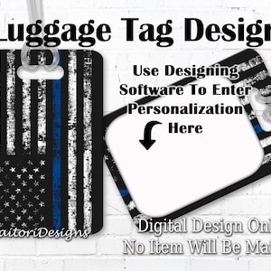 Blue Line Flag Luggage Tag Sublimation Design Template- Digital Download