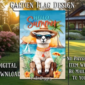 Hello Summer Alpaca Garden Flag Sublimation Design-Digital Download