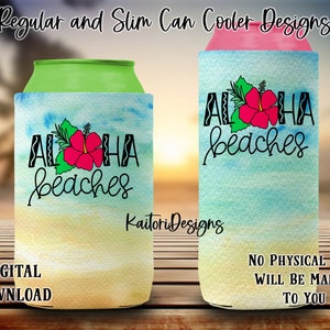 Aloha Beaches Regular and Slim Can Cooler Sublimation Design-Digital Download