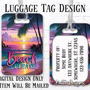 Beach Please Beach Sunset Luggage Tag Sublimation Design Template- Digital Download