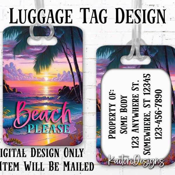 Beach Please Beach Sunset Luggage Tag Sublimation Design Template- Digital Download