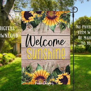 Welcome Sunshine Sunflowers Garden Flag Sublimation Design-Digital Download
