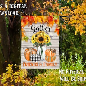 Gather Sunflowers and Pumpkins Garden Flag Sublimation Design Template- Digital Download
