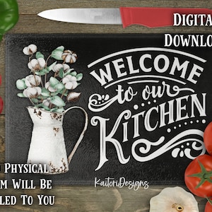 Welcome To Our Home Eucalyptus Pitcher Chalkboard Cutting Board Sublimation Design Template- Digital Download