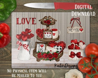 Valentine Tiered Tray Cutting Board Sublimation Design Template- Digital Download