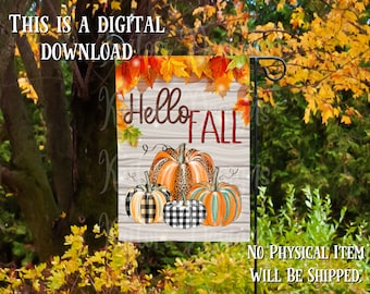 Hello Fall Garden Flag Sublimation Design Template- Digital Download