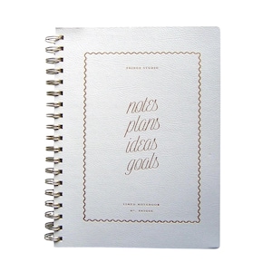 FRINGE STUDIO "Colette Stacked Stamp" Spiral Notebook | 9.75"x7.25" | Faux Leather | 192 Page | Feminine Ivory Cover | Artistic Font Script