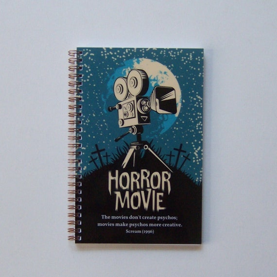 Scream Movie Quote Spiral Notebook | 8.5" x 5.5" | 120 Lined Pages | Glossy Flexible Cover | Retro Cinema Movie Pop Art | Horror Movie Log