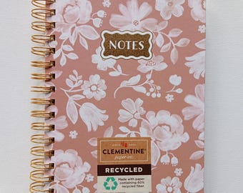 CLEMENTINE PAPER Blush Pink Floral Notebook | 300 Lined Pages | 8x6 Spiral Journal | Recycled Paper | Botanical Gift for Writer