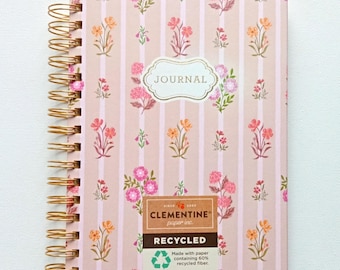 CLEMENTINE PAPER INC. Pink Floral Hardcover Journal | 8x6 Spiral Notebook | 300 Lined Pages | Gift for Writers & Flower Lovers