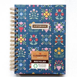 CLEMENTINE PAPER INC. Floral Patchwork Hardcover Notebook | 8x6 Spiral Journal | 300 Lined Pages | Recycled Cottagecore Writing Notebook