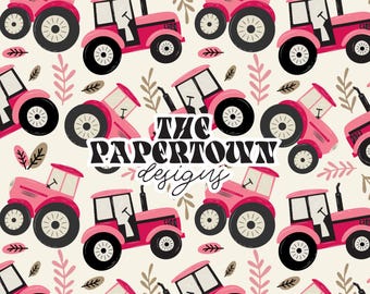 Pink Tractor Seamless, Girl Pattern, Farm Pattern, Repeat Pattern, Commercial Use, Surface Pattern, Seamless digital File, Instant Download