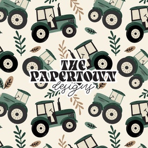 Tracteur vert sans couture, motif garçon, motif ferme, motif répété, usage commercial, motif de surface, fichier numérique sans couture, téléchargement immédiat