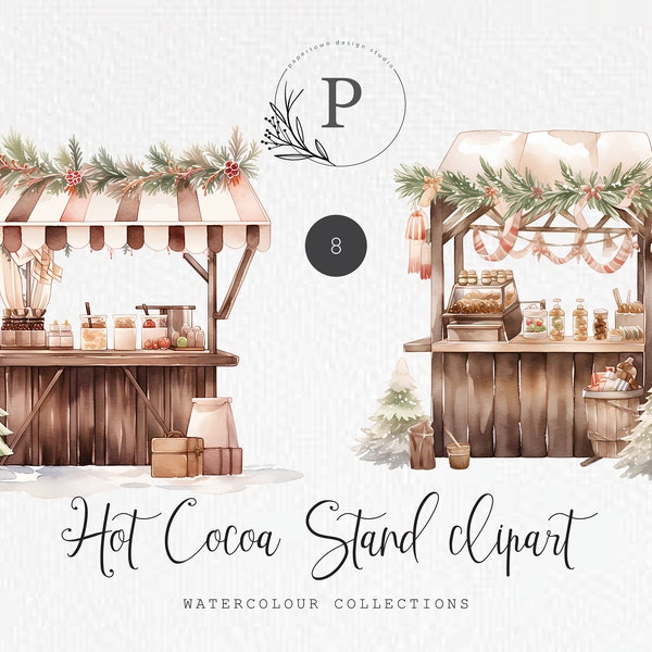 Watercolor Hot Cocoa Stand clipart, PNG files, digital download, Sublimation.