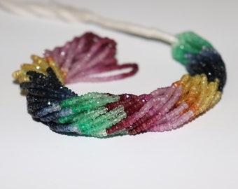Highest Quality MULTI Color Sapphire Gemstone BeadsNatural Rondelle Shape 3mm 12\u201dFaceted Micro Cut Multi Sapphire Beads 1Strands !!