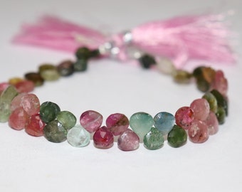 Multi Tourmaline Faceted Heart Shape Beads   Tourmaline Briolette   6mm Tourmaline Heart beads   Tourmaline Side Cut Heart Wholesale Beads
