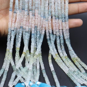 Natural Multi Aquamarine Faceted Heishi Bead 4-5mm  Multi Aquamarine Wheel Cut Beads  Multi Aquamarine Tyres Beads   Aquamarine Beads Strand