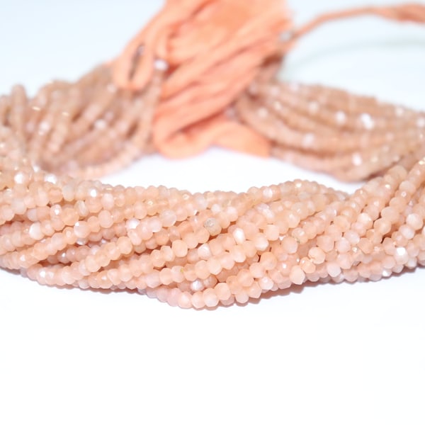 Peach Moonstone Faceted Rondelle Beads   Moonstone Beads   Pink Moonstone Rondelle beads   Wholesale Beads