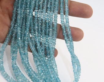100% Natural Blue Zircon Faceted Rondelle Beads   Blue Zircon Beads  4-6mm Blue Zircon Faceted Rondelle Beads   Zircon Beads Strand