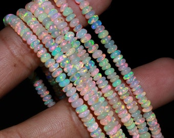 AAA+ Ethiopian Opal Smooth Rondelle Bead 100% Natural Top Quality Ethiopian Opal Beads 3-5mm Multi Fire Opal Jewelry Handmade Gift