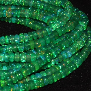 AAA+ Quality Green Ethiopian Opal Smooth Rondelle Bead   Welo Opal Bead  Ethiopian Opal Rondelle bead  Green Opal Plain Bead  Fire Opal Bead