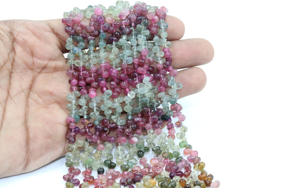 Perles Tourmaline Naturelle Cœur Briolette Lisse - Multicolore, 56 Cts, 11 Pouces