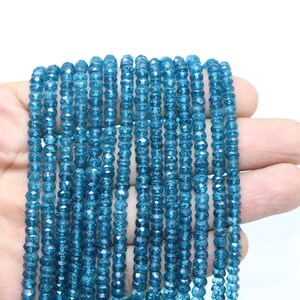 Perles Topaze London Blue Rondelles 7-10mm - Collier 15 Pouces, Argent 925, Inde, Neuf Sans Emballage