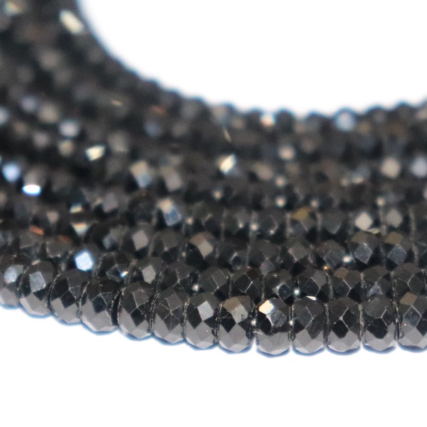 Black Tourmaline Faceted Rondelle Beads   Machine Cut   Black Tourmaline Rondelle beads   Wholesale Beads