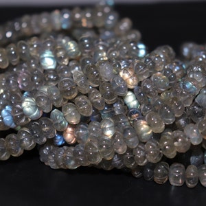 Labradorite  Smooth Carved Rondelle Shape Beads |  Labradorite Carving Beads |  Labradorite Melon Shape beads  | Natural Hand Carved beads