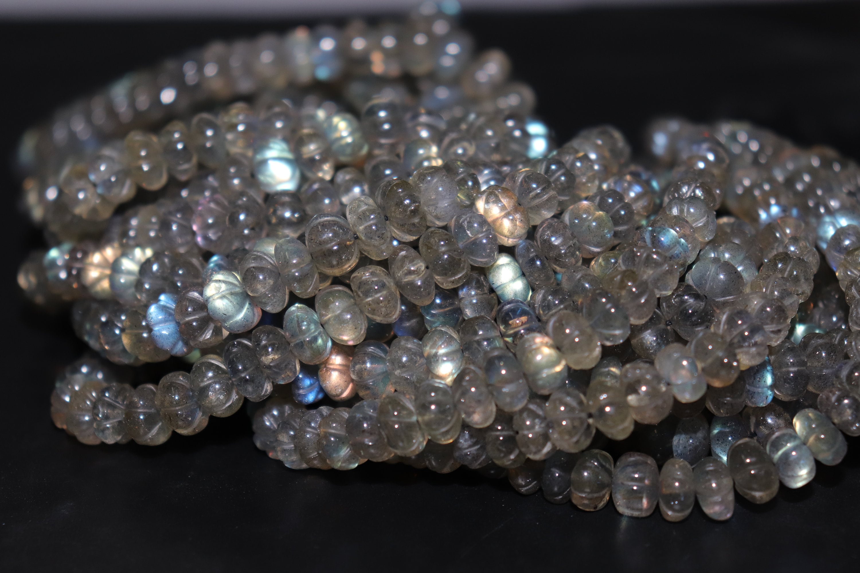 Labradorite  Smooth Carved Rondelle Shape Beads |  Labradorite Carving Beads |  Labradorite Melon Shape beads  | Natural Hand Carved beads