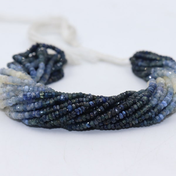 Ombre Blue Sapphire Faceted Rondelle Beads   3.5mm Blue Sapphire Shaded Beads  Sapphire Beads   Blue Sapphire Rondelle Beads Ombre Sapphire