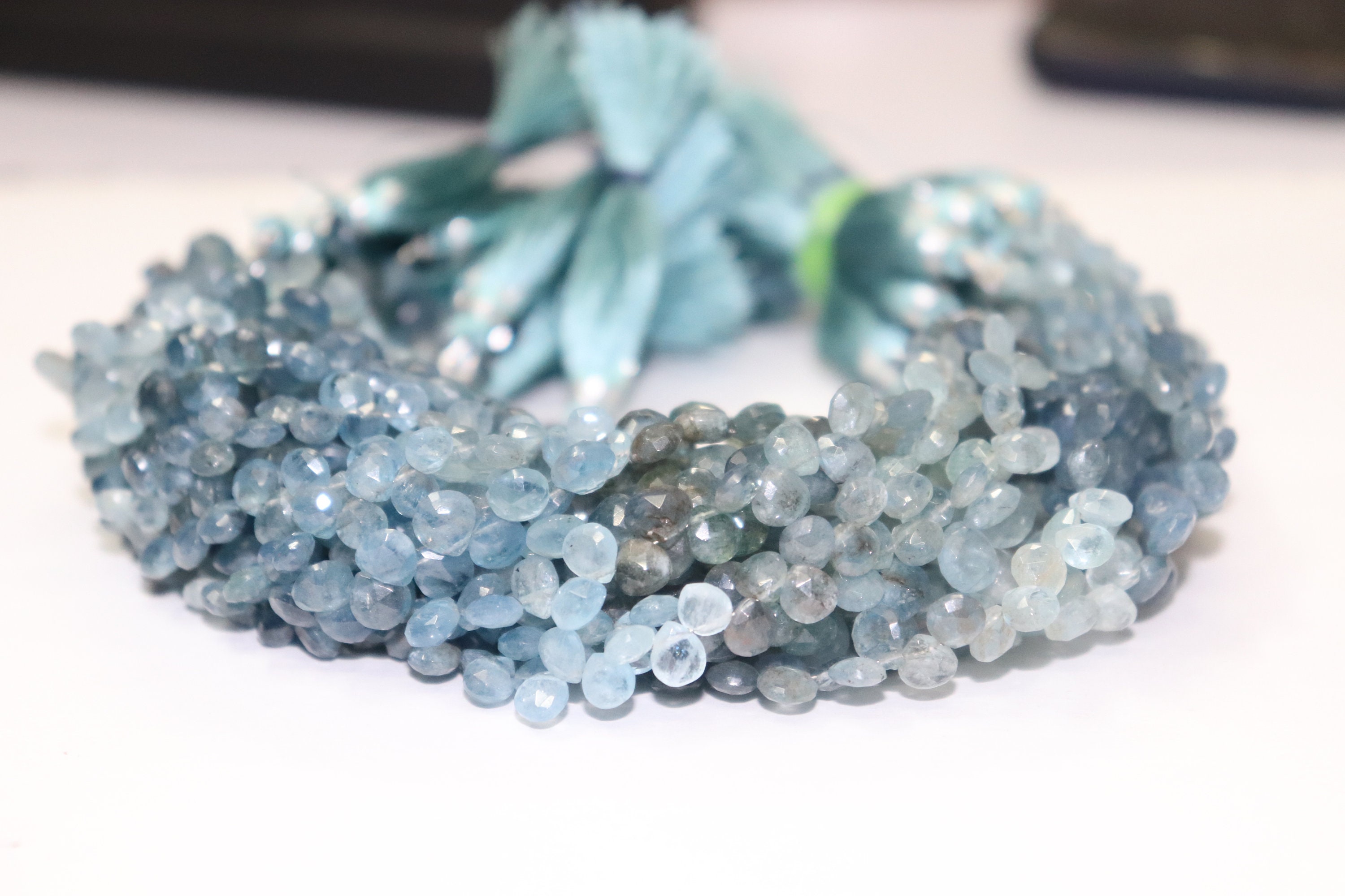 AAA Moss Aquamarine Faceted Heart Shape Beads  Moss Aquamarine Beads  Moss Aquamarine Side Cut Heart Beads   Aquamarine Beads Strand