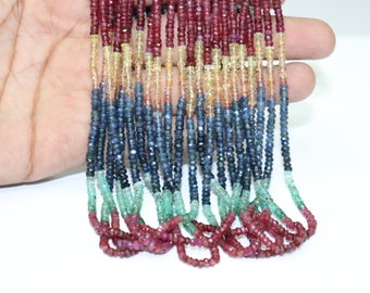 Natural Multi Precious Faceted Rondelle Beads   Precious Multi Beads  Multi Rainbow Beads Necklace  Multi Sapphire Beads Wholesale Beads