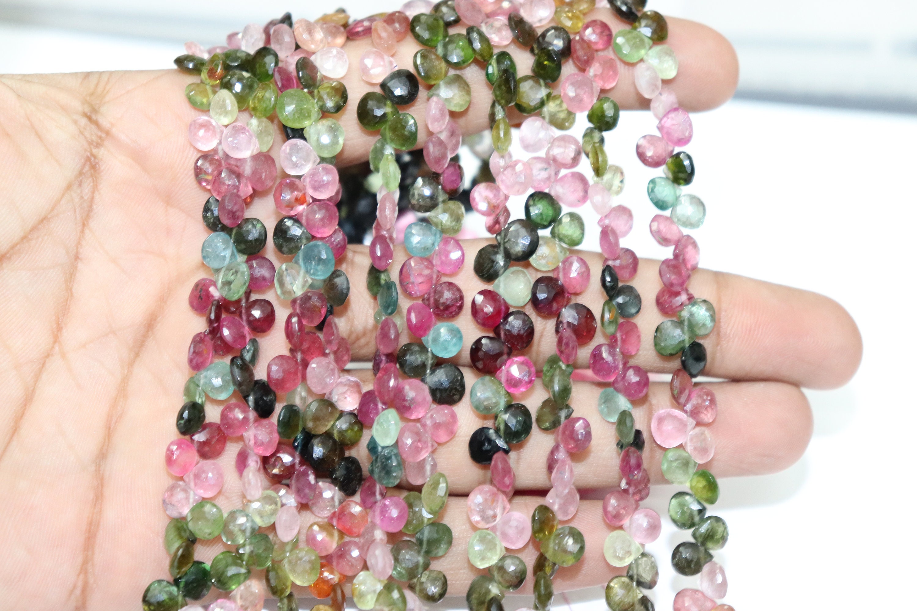 Multi Tourmaline Faceted Heart Shape Beads   Tourmaline Briolette   Tourmaline Heart beads   Tourmaline Side Cut Heart Wholesale Beads